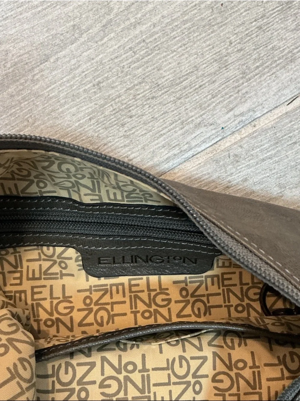 Ellington Taupe Leather Hobo with Front Flap Magnetic Pockets Zipper Closure